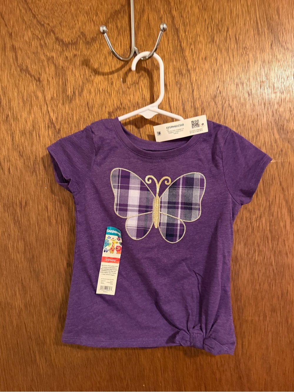 Garanimals Purple Tee with Plaid Butterfly and Hem Tie